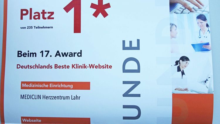 MEDICLIN Herzzentrum Lahr: Internetauftritt gewinnt 1. Preis in der Kategorie Kardiologie