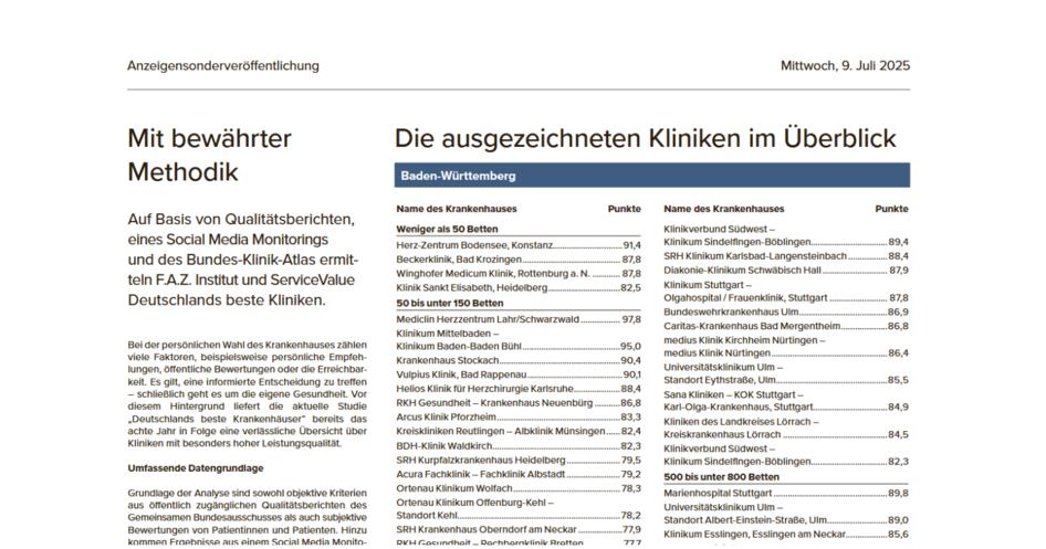 Herzzentrum Lahr von FAZ ausgezeichnet